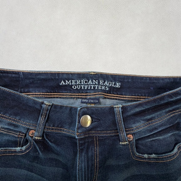 American Eagle Kick Boot Jeans Dark Wash Super Stretch Raw Hem 10 Long Womens - Picture 3 of 12